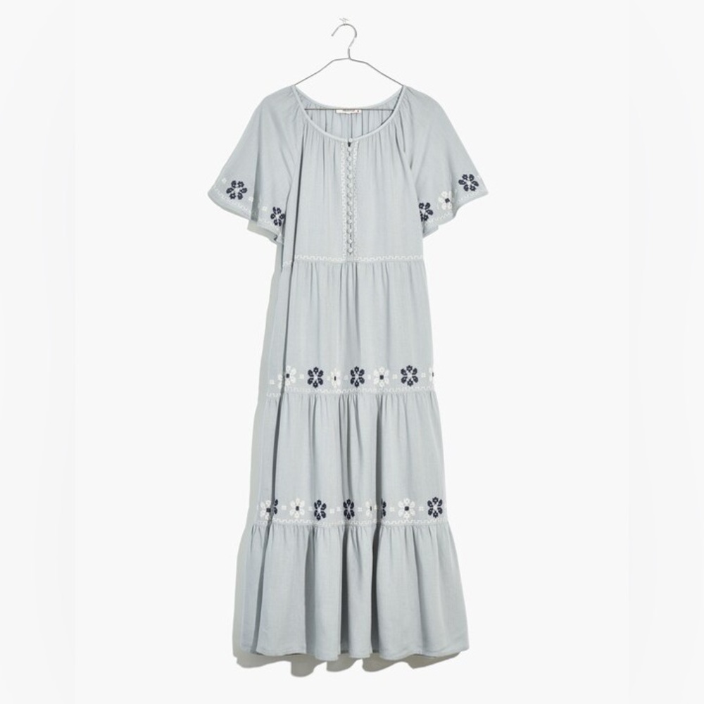 Madewell Embroidered Flutter Sleeve Tiered Dress Size Small